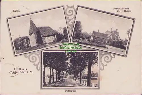 157981 AK Roggendorf i. M. 1931 Kirche Gastwirtschaft Harms Dorfstr. Mecklenburg