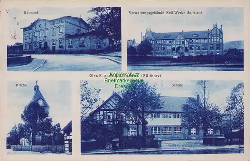 158087 AK Sollstedt Südharz 1934 Bahnhof Verwaltung Kaliwerk Kirche Schule