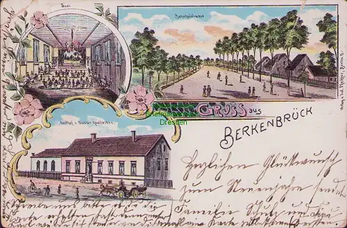 158086 AK Berkenbrück Litho Saal Bahnhofstraße Gasthof Gustav Knolleisen um 1905