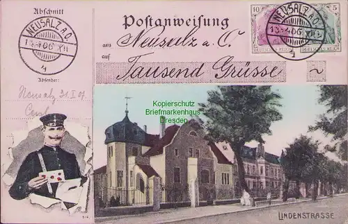 158061 AK Neusalz a. O. 1907 Lindenstrasse Briefträger Postanweisung Design
