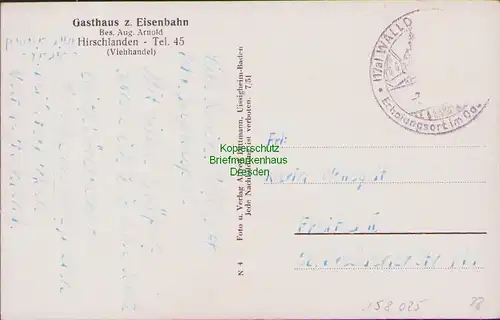 158025 AK Hirschlanden Baden bei Osterburken um 1950 Gasthaus zur Eisenbahn