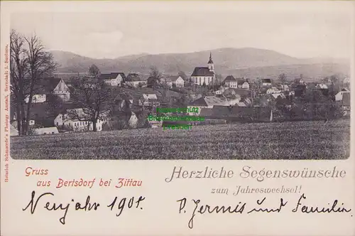 158048 AK Bertsdorf bei Zittau 1901 Panorama Neujahrsgrüße