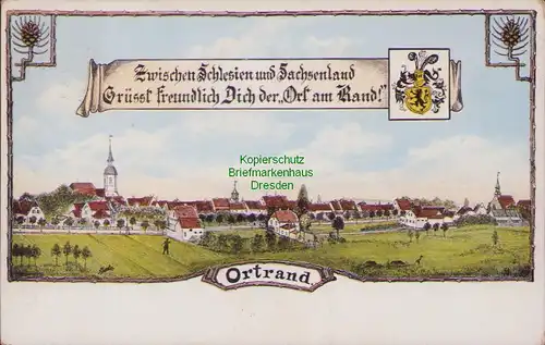 158041 AK Ortrand 1912 Zwischen Schlesien und Sachsenland Panorama Ort Wappen