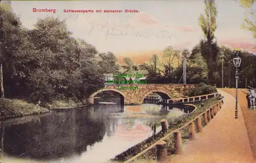 158063 AK Bydgoszcz Bromberg 1907 Schleusenpartie mit steinerner Brücke