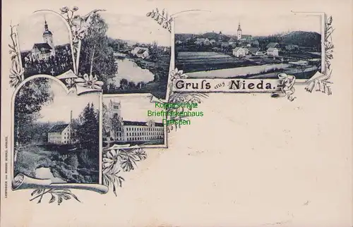 158095 AK Niedow Nieda um 1900 5 Ansichten mit Kirche Friedhof Fabrik