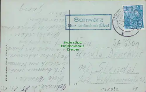 158092 AK Schwarz über Schönebeck Elbe b. Calbe a. S. Dorfplatz um 1920