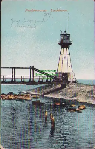 157969 AK Danzig Neufahrwasser 1907 Leuchtturm Mole