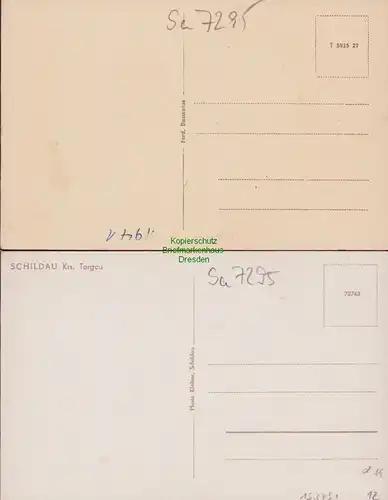 153491 2 AK Schildau  Bahnhof Straße 1927 Platz und Marktstraße