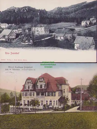 153466 2 AK Neu Jonsdorf Fachwerkhäuser um 1905 Hotel Kurhaus W. Scheibler