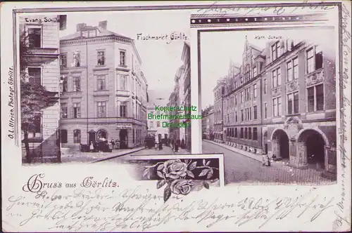 157902 AK Görlitz 1901 Fischmarkt Restaurant Carl Gründer Evang. Schule Kath. Sc