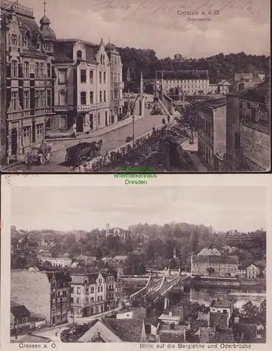 153307 2 AK Crossen Oder 1916 Oderpartie Destillation Berglehne Oderbrücke