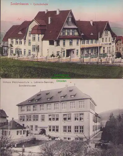 153423 2 AK Sondershausen 1910 Technikerheim Mädchenschule Lehrer Seminar