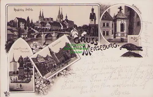 153427 AK Merseburg 1896 Vorläufer Litho Schloß Denkmal Schloßhof Rabenhaus