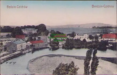157914 AK Bedzin Gzichow Bendzin-Gzichow 1915 Panorama Fluss Feldpost Landsturm