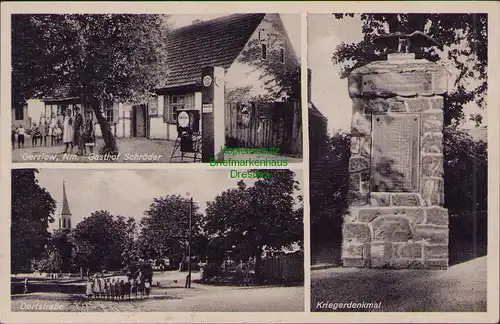 157916 AK Gerzlow Nm. Gasthof Schröder Dorfstraße Kriegerdenkmal Friedeberg 1937