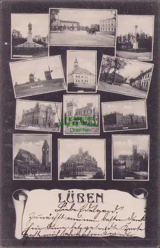 157906 AK Lüben Lubin 1906 Bahnhof Hotel Prinz Wilhelm Rathaus Windmühlenberg