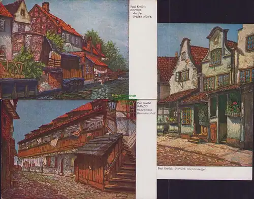 153328 3 AK Danzig Künstlerkarte Paul Kreisel 1915 An d. großen Mühle Kanzelhaus