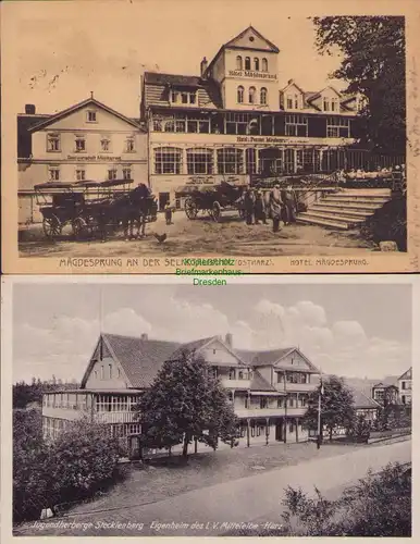 153379 2 AK Mägdesprung an der Selkebahn Ostharz Hotel 1919 Stecklenberg Jugend