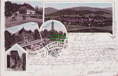 153452 AK Neustadt bei Ilfeld 1897 Litho Kronenbergs Hotel Poppenbergturm