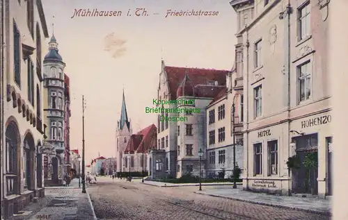 153456 AK Mühlhausen Thüringen Friedrichstraße Kirche Hotel Hohenzollern 1908