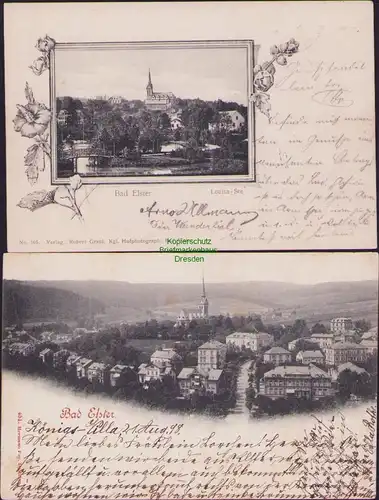 153022 2 AK Bad Elster 1900 Louisa See Hotel de Saxe und Kiche 1898