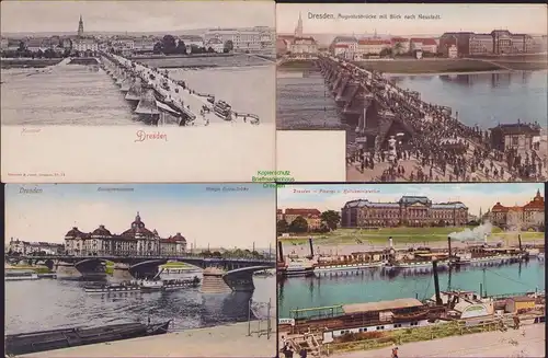 153070 4 AK Dresden Augustusbrücke Blick nach Neustadt um 1900 Ministerien 1926