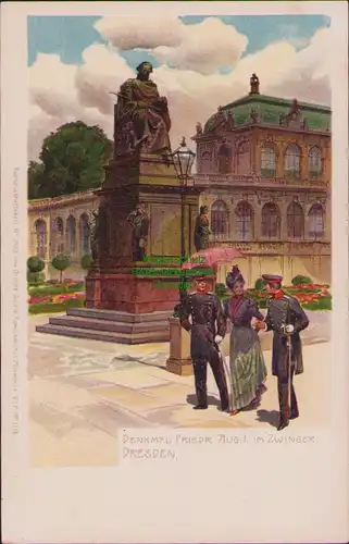 153139 AK Dresden Litho Künstlerkarte um 1900 Denkmal Friedr. Aug. I. im Zwinger