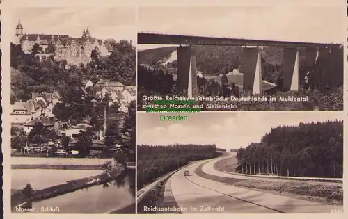153249 AK Nossen Schloß um 1935 Reichsautobahn Zellwald Reichsautobahnbrücke