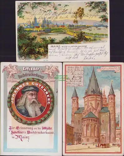 153164 3 AK Mainz 1897 Johannes Gutenberg Erfinder der Buchdruckerkunst 500 Jahr
