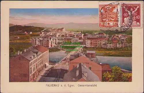 153001 AK Sokolov Falkenau an der Eger 1922 Gesamtansicht Hotel Brücke