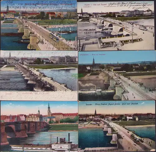 153071 6 AK Dresden Augustusbrücke Blick nach Neustadt 1938 1917 1904 1915