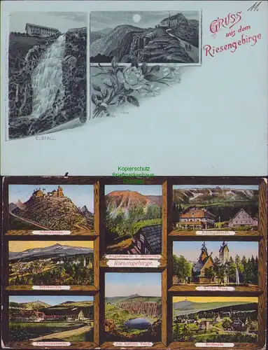 153009 2 AK Riesengebirge Elbfall Mondscheinlitho um 1900 Bergschmiede Brunnberg