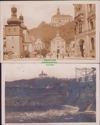 153005 2 AK Nachod um 1925 Namesti Markt Schlos Wehr am Fluss Mettau