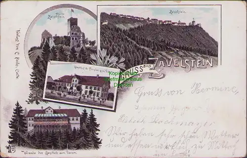 153157 AK Zavelstein Litho 1896 Ruine Gasthof Pensionzum Lamm Veranda