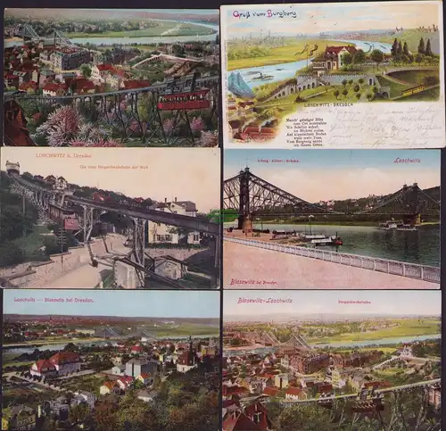 153133 6 AK Dresden Loschwitz Gruß vom Burgberg 1912 König Albert Brücke Bergsch