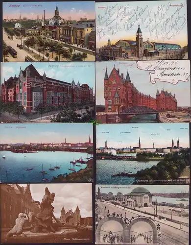 153158 12 AK Hamburg Hauptbahnhof 1910 Freihafen Lagerhäuser 1898 Lombardsbrücke