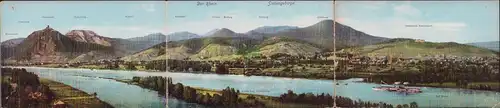 153154 3teilige Panorama AK Rhein Siebengebirge Nonnenwerth Bad Honnef um 1900