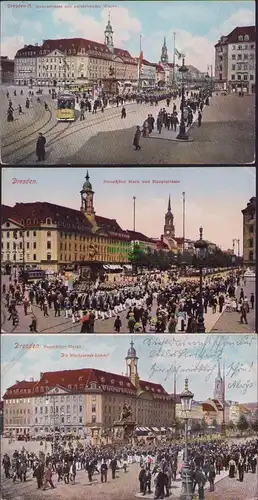 153125 3 AK Dresden Neustädter Markt Hauptstraße mit aufziehender Wache 1910