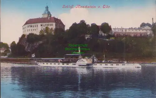 153247 AK Schloß Hirschstein a. Elbe mit Dampfer Hohenzollern Boritz 1915 Brück