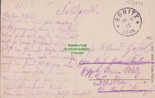 153247 AK Schloß Hirschstein a. Elbe mit Dampfer Hohenzollern Boritz 1915 Brück