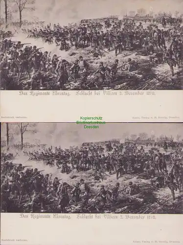 153244 2 AK Dresden um 1900 Regiments Ehrentag Schlacht bei Villiers 1870