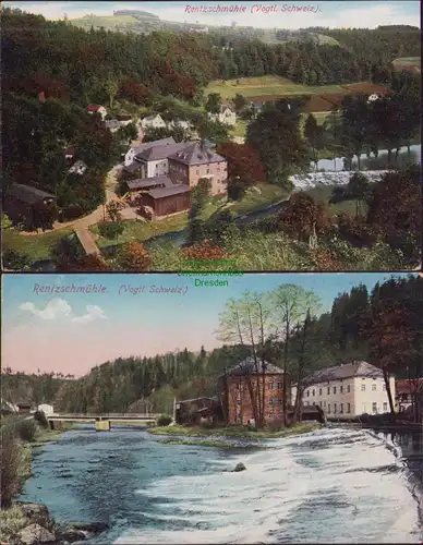 153018 2 AK Rentzschmühle Pöhl Vogtlandkreis Wehr Brücke um 1920