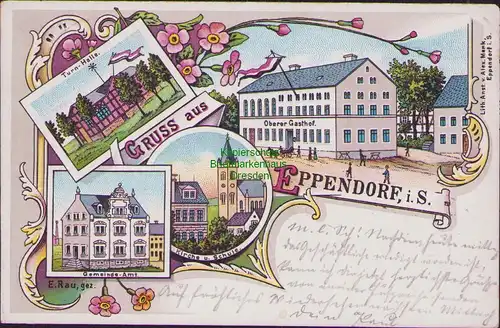154545 AK Eppendorf Sa. 1900 Litho Turnhalle Gemeindeamt Oberer Gasthof