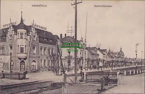 154543 AK Weinböhla 1911 Bahnhofstrasse Apotheke Bahnübergang Schranke