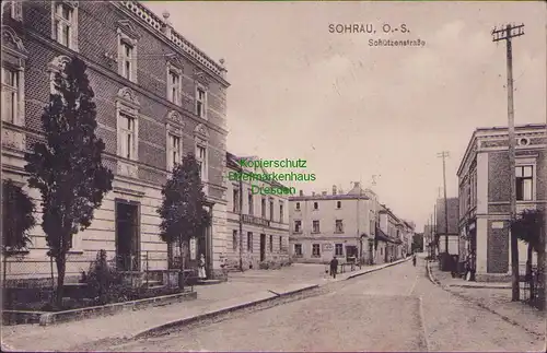 154516 AK Sohrau O.-S. 1914 Schützenstraße Hotel Germania