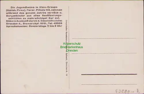 53880 AK Klein Graupa Sonder Erholungsheim für nervöse und Sorgenkinder um 1930