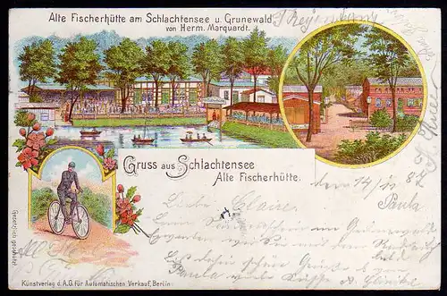 53851 AK Litho Schlachtensee Alte Fischerhütte 1897 Berlin Steglitz-Zehlendorf