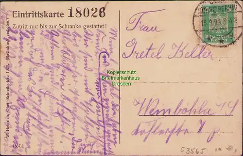 53565 AK Josephinenhütte Eindruck Eintrittskarte 1926 Szklarska Poreba Schlesien