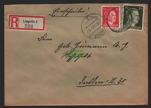 B9551 R-Brief Gebr. Hörmann A.-G. Liegnitz 3 Selma Bindig 1943 Honigkuchen Zucke