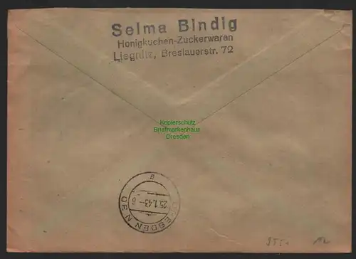 B9551 R-Brief Gebr. Hörmann A.-G. Liegnitz 3 Selma Bindig 1943 Honigkuchen Zucke